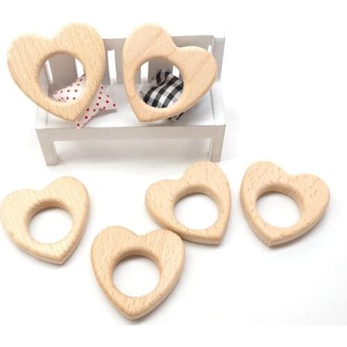 Chenkai 10pcs Heart Wooden Teether Nature Baby Rattle Teething Grasping Toy DIY Organic Eco-friendly Wood Teething Accessories