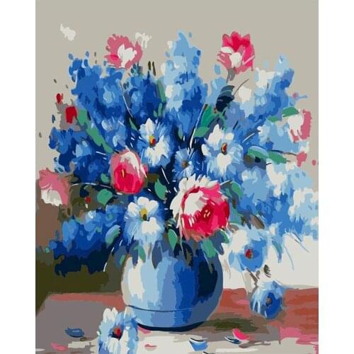 Flower In Vase DIY Cross Stitch Embroidery 11CT Kits Needlework Craft Set Cotton Thread Printed Canvas Home Wholesale