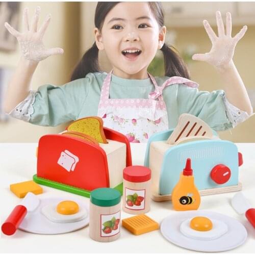 Childrens Wooden Bakery Toy Set Montessori Kitchen Pretend Play House Toy Sandwich Toast Machine Simulation Set Kid Gift