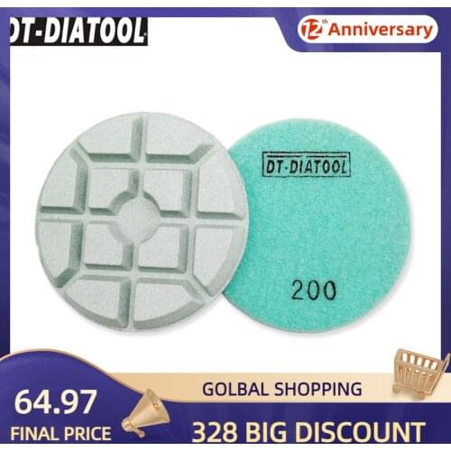 DT-DIATOOL 9pcs Dia 100mm/4inch Grit#200 Diamond Polishing Pads Resin Bond Concrete Sanding Discs For Repairing Concrete Floor