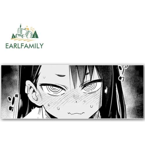 EARLFAMILY 13cm x 5cm Cartoon Anime Nagatoro Blush Slap Funny Car Sticker Waterproof JDM VAN RV Decal Window Bumper Decor