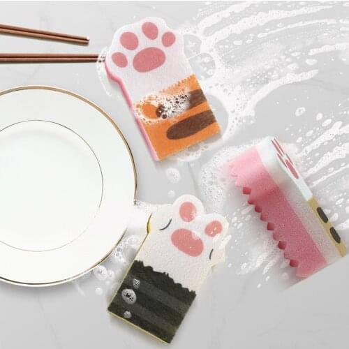 AIWILL sponge thickening decontamination washing dishes with cat PAWS kitchen sponge brush pot wash bowl