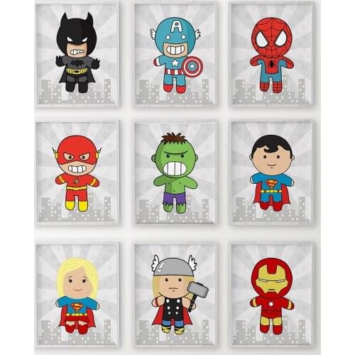 Marvel Superhero Nursery Canvas Art Paintings Poster and Print Wall Art Picture Avengers Nursery for Baby Room Home Decoration