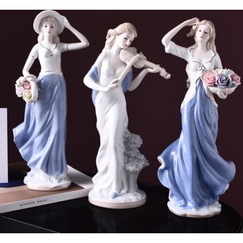 European-style Ceramic Beauty Figurine Ornaments Simple Western Porcelain Crafts Ornaments Home Decorations Wedding Gifts Single