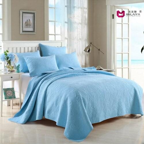 Three Piece Suit Cotton Blue Stripe Bedding Set Quilt Cover Pillow Case Rice Grain Embroidery Washed Quilting Cover Pillow Case