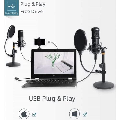 USB Studio Condenser Computer Microphone Kit 192kHz/24bit With Desktop Stand Shock Mount for YouTube Voice