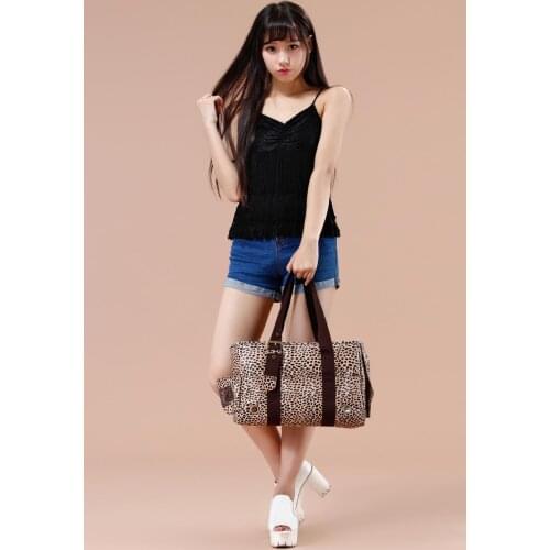 Brown Leopard Nylon Fabric Pet Dogs Carrier Bag With Cotton Straps Fashion Small Puppy Dogs Bag
