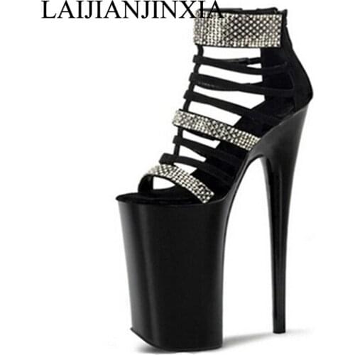 LAIJIANJINXIA New Women Platform Rivet Sexy Ankle Strap Sandals For Women Wedding Shoes 20cm Pole Dancing High Heels Dance Shoes