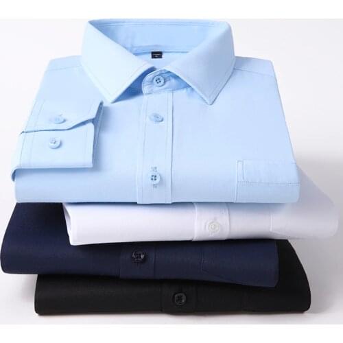 Mens Formal White Shirt 2021 New Autumn Solid Color Long Sleeve Social Shirt Male Brand Clothes Black Blue