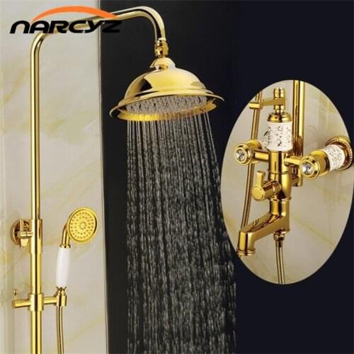 Shower Set Handheld European style Gold Brass Wall shower set bathroom Hot and Cold water ceramics Shower sets XT427