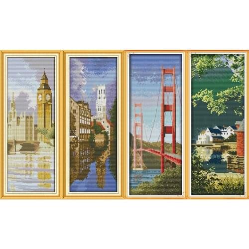 City landscape cross stitch kit British Big Ben pattern Norway landscape handmade needlework embroidery DIY home decoration pain