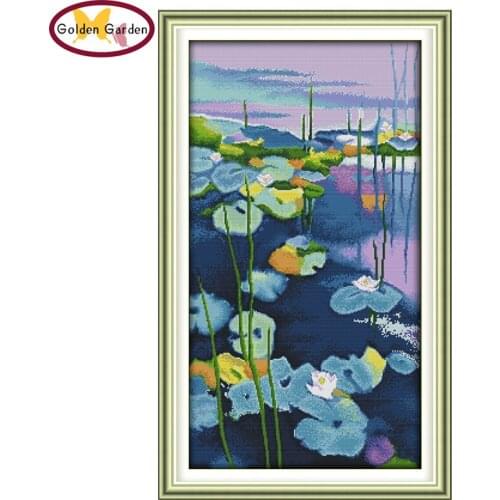 GG Water Lilies Joy Sunday Cross Stitch Kit DIY Needle Handicraft 14CT 11CT Stamped Counted Cross Stitch Pattern for Home Decor