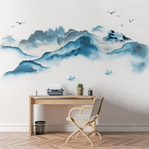 Chinese Style Landscape Zen Wall Stickers Teenager Room Decoration Aesthetic Living Room Bedroom Home Office Decor Wallpaper Art