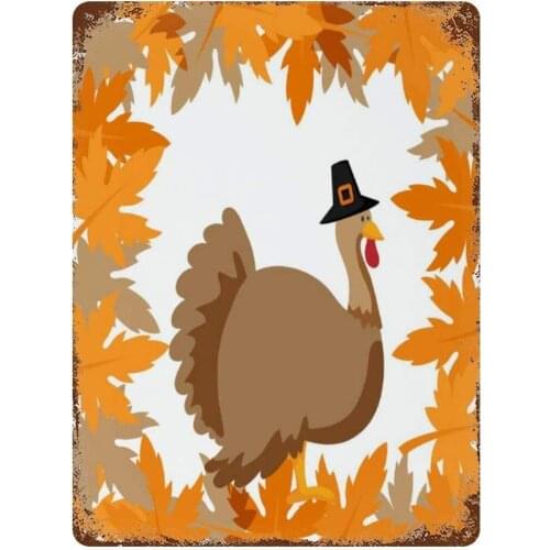 NoBrands Vintage Retro Metal Tin Sign Wall Decor Art Thanksgiving Day Autumn Turkey Pattern Home Decor Plaque Poster (20x30cm)