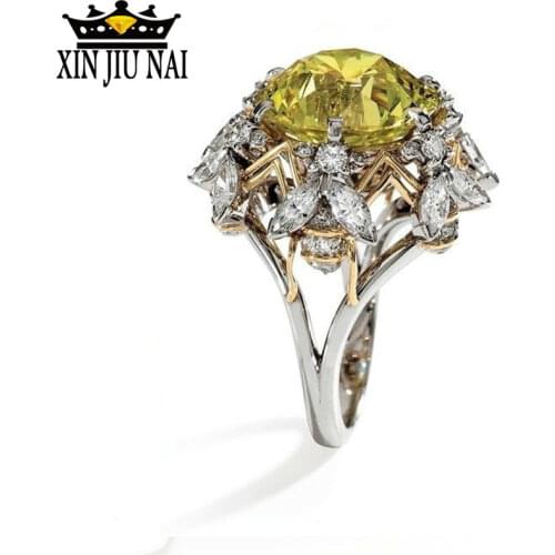 Champagne Charm Chic Flower Engagement Rings For Women Ladies Elegant Unique Yellow Zircon Wedding Rings Fashion Party Jewelry
