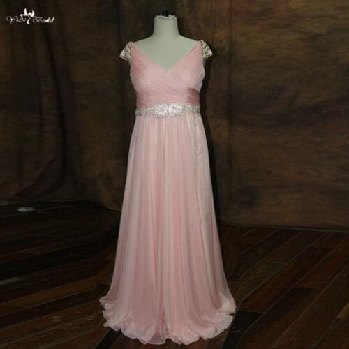 RSE256 Plus Size Pregnant Woman Dress Cap Sleeve Long Chiffon Country Style Peach Color Evening Dress With Rhinestones Belt