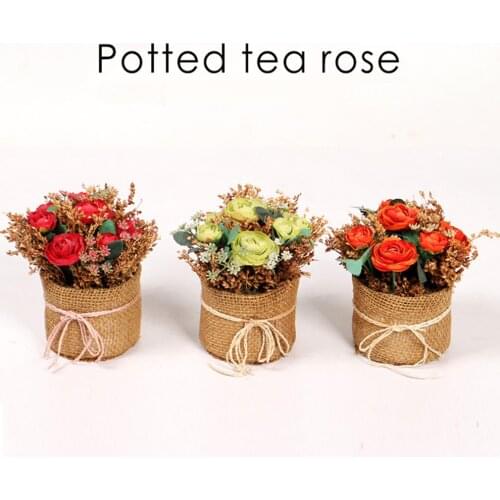 Silky Artificial Daisy Metal Pot Bonsai Three-color Home Decorations Easy To Maintain High Quality Vase Simulation Tea Rose