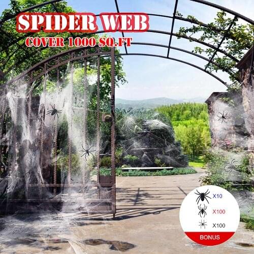 1 Set Halloween Super Stretch Spider Web For Indoor/Outdoor Decoration 10.58 Oz 1000 Sqft With 210 Pcs Fake Spiders