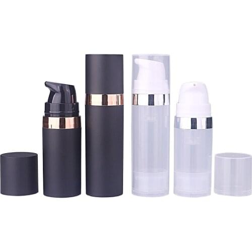 5ml 10ml 15ml Matte Frosted Black pump bottle airless dispenser lotion cream refillable bottle for cosmetic serum Gold Airless