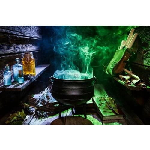 Witch Cauldron with Color Smoke for Halloween backdrop Vinyl cloth High quality Computer print party Background