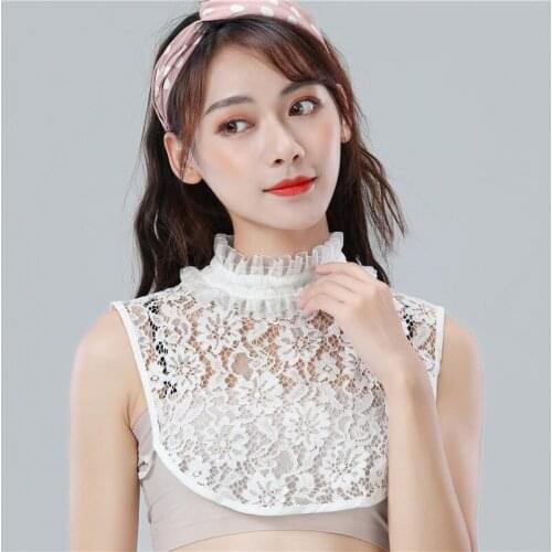 Linbaiway Women Lace Stand Fake Collar Ladies Detachable Choker Necklace Shirt False Collar Blouse Sweatshirt Vest Accessory