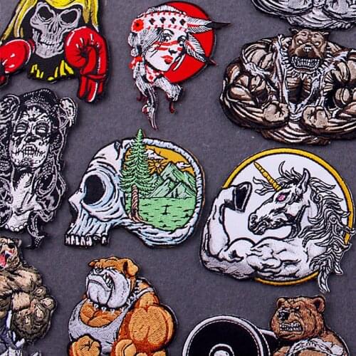 Wilderness/Skull Skeleton Patch Applique Punk Biker Sewing Badge Patch Iron On Patches On Clothes Strong Bear Embroidered Patch