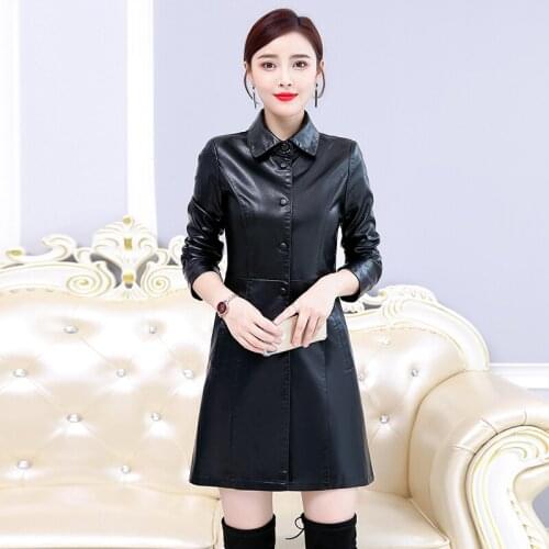 Women Faux Leather Jacket 2019 Autumn Winter Ladies New Washed PU Leather Single Breasted Trench Coats 5XL Female Windbreaker