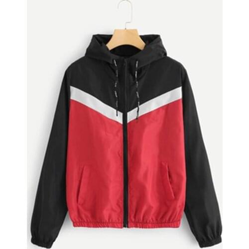 Winter jacket womens warm cold wind fashion long-sleeved hooded zipper jacket womens womens jacket stitching color spring and