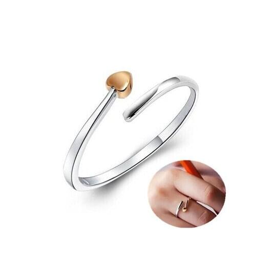 REETI 925 Sterling Silver Heart gold Open Rings For Women Lady Prevent Allergy Sterling-silver-jewelry