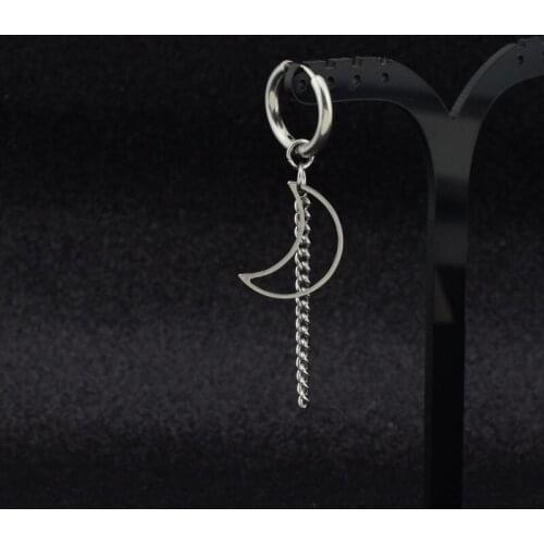 Hip Hop Women men Earring Unisex Korea New Punk Earrings Stainless Steel Hipster Rock Moon Chain Pendant Ear Clip Guys