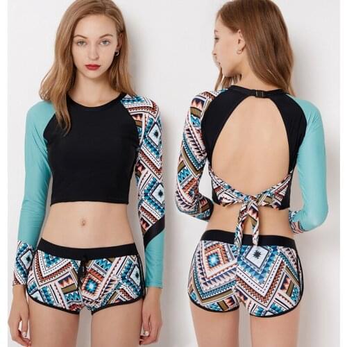 Womens 2 Pieces Swimsuit Printed Swimsuit Cropped Bathing Suit Swimwear Surfing Swimming Suit Sport Rashguard S M L XL XXL