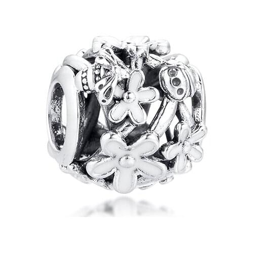 Openwork White Daisy Flower Charm Fits Sterling Silver Jewelry Charms Bracelets For Woman Silver Beads For Jewelry Making