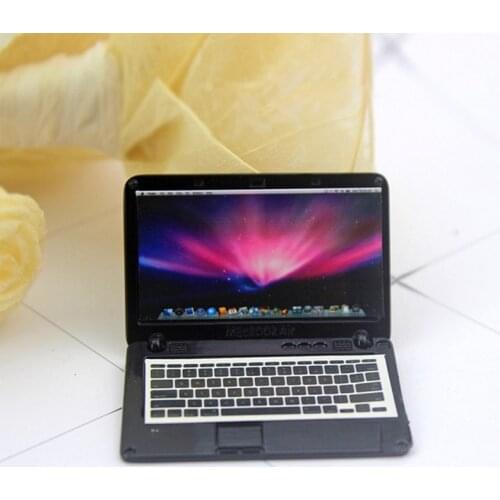 1/12 Miniature Viewmodel Laptop Toys for Dollhouse Accessories Mini Simulation Computer Laptop with Apple Sign Silver Screen