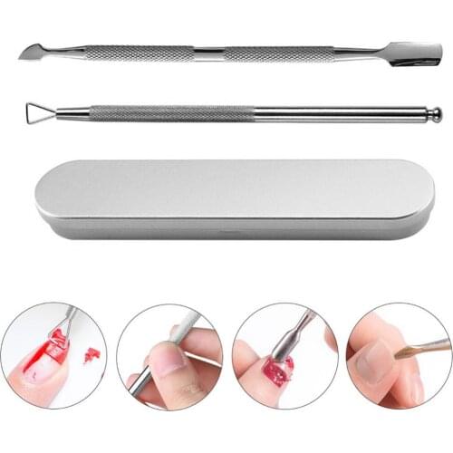2Pcs Nail Art Gel Polish Remover Stainless Steel Cuticle Peeler Scraper Tools