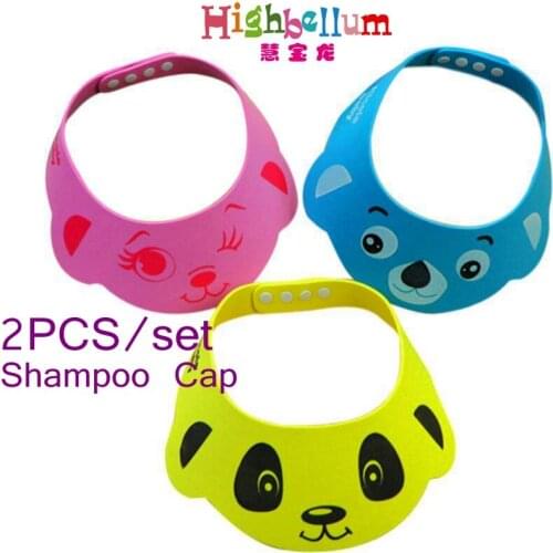 2Pcs Resizable Babies Shampoo Cap Cute Character Printed Bath Shower Bathing Protect Soft Cap
