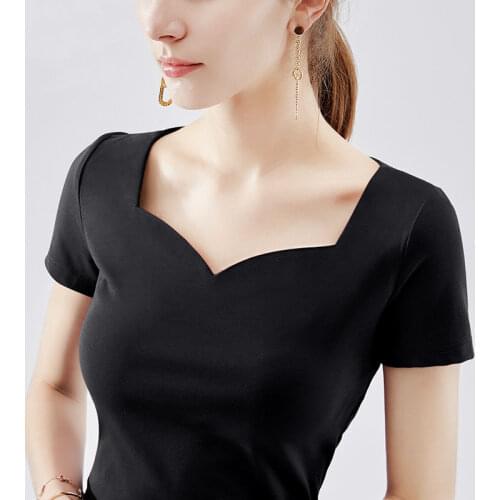 2021 Square Collar Puff Sleeve T-shirt for Summer Spring Red Atchwork Slim Women Shirt Tops Harajuku Korean Womens Clothes