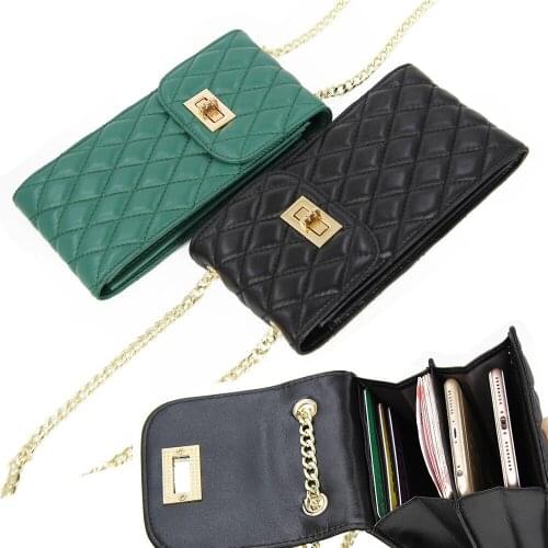 2021 Genuine Leather Mobile Phone Bag Women Shoulder Bag Mini Vertical Diamond Sheepskin Purse
