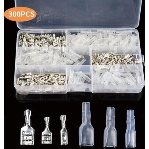 300Pcs/Set 2.8/4.8/6.3mm Insulated Electrical Wire Terminal Crimp Spade Electrical Connectors Assorted Cold Press Terminal