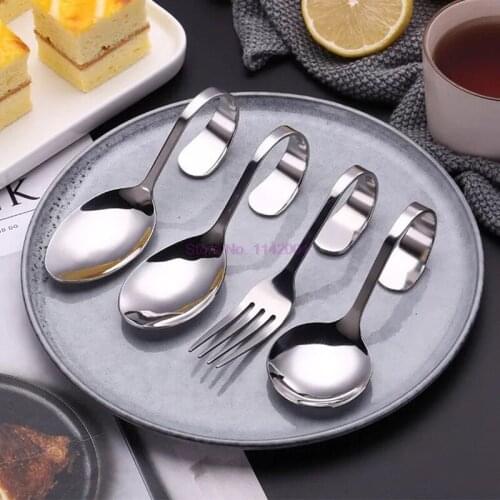 300pcs/lot Stainless Steel Spoon Rests Curved Handle Round Spoon Tip Spoon Fork Salad Dessert Spoon Shrimp Slipper Kitchen