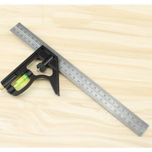 90° Angle Ruler 300mm Measuring Tools Woodworking Square Ruler Level Bubble Slope Measure Combination Scale Stainless Steel