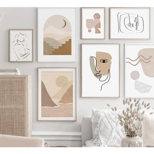 Abstract Boho Mountain Face Line Geometry Minimalist Canvas Painting Poster Print Wall Art Picture Living Room Interior Decor