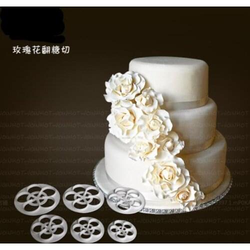 Kitchen Dining Bakeware Cookie Tools Plastic Cake Rose Cutting Die Flower Baking Mode Moulds sets 6pc/set