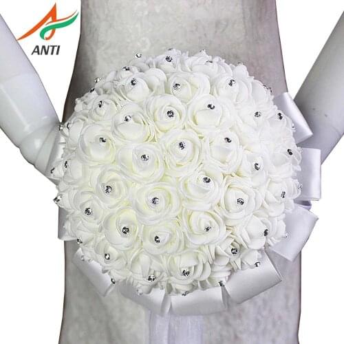ANTI boeket zijde bloemen Bridesmaid Wedding Foamflowers White Rose Bridal bouquet White Satin Romantic Wedding bouquets Custom