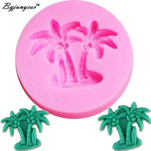 Byjunyeor M525 Epoxy UV Resin Coconut trees Silicone Mold Cake Baking Tools Kitchen Accessories Decorations Fondant DIY 6.7*1cm