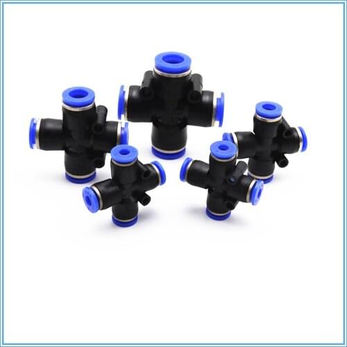 Push In Air Splitter Gas Connector Quick Fitting 4mm 6mm 8mm 10mm 12mm OD Hose Tube 4 Way Cross Shape Pneumatic
