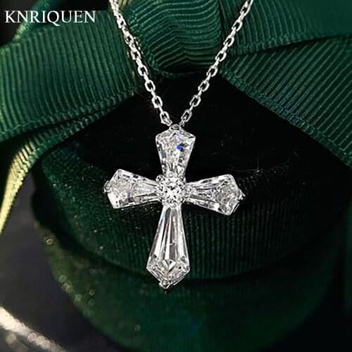 Top Quality 925 Sterling Silver 24*20mm High Carbon Diamond Crux Pendant Necklace for Women Men Luxury Party Fine Jewelry Gift