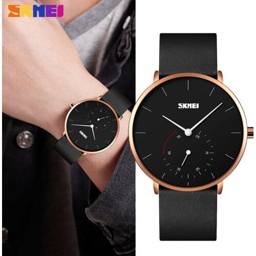 SKMEI Brand Luxury Fashion Mens Quartz Watch Business Male Bracelet Clock Waterproof Leather Strap Wristwatch Relogio Masculino