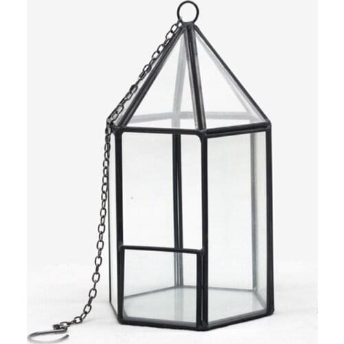 D0AC House Shape Close Glass Geometric Terrarium Succulent Fern Moss Air Plants Hanging Planter Flower Pot Box Container with