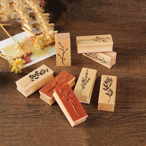 Wooden Rubber Stamps Set Vintage Plant Tree Flower DIY Rubber Stamp For Card Making Scrapbooking