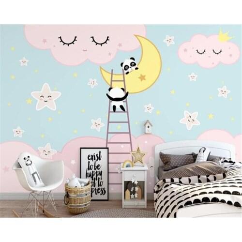 Beibehang Custom size photo Nordic ins hand-painted pink starry sky red panda childrens room background wall home decoration